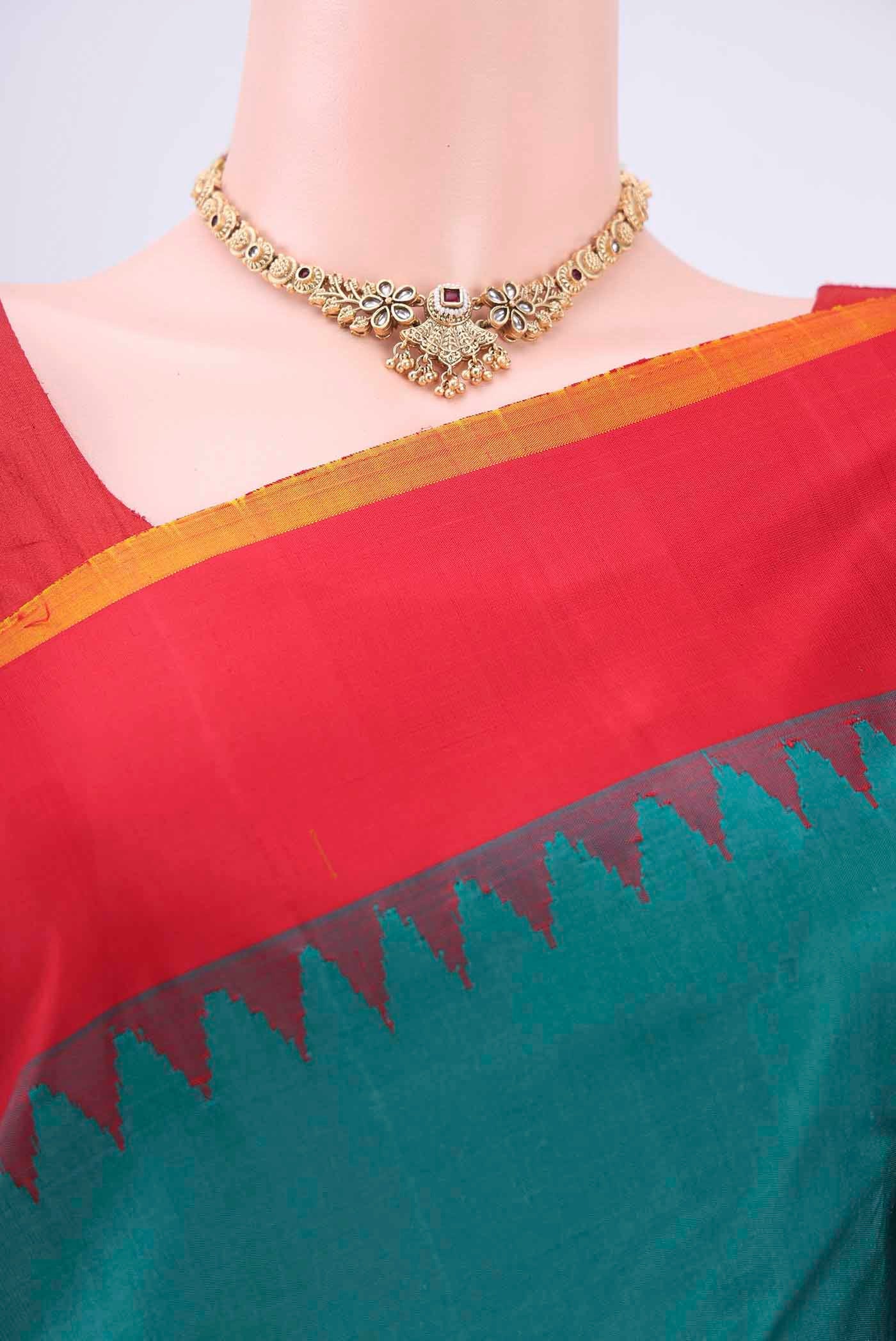 Border image of Sea Green Gadwal Silk Saree with Plain Body and Zari Border