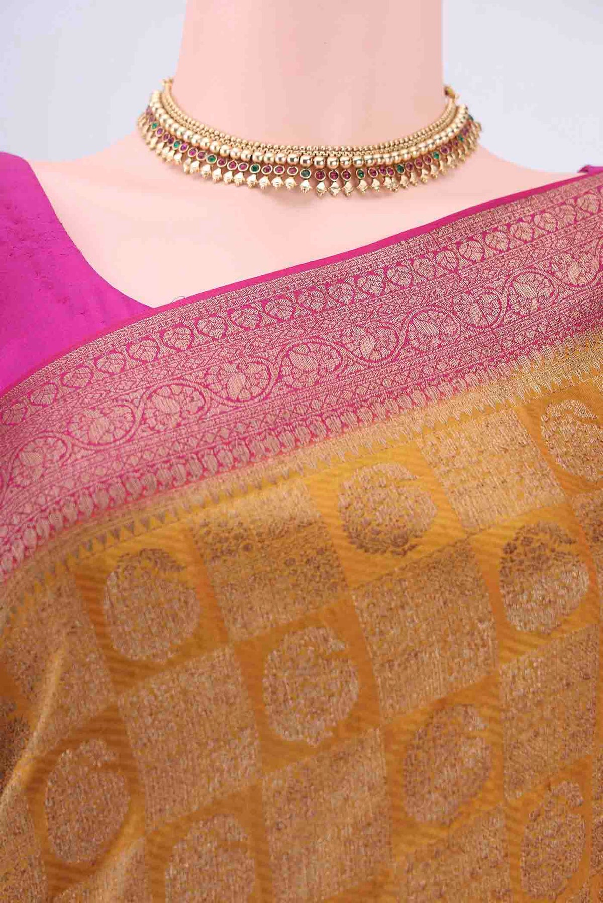 Border image of Mustard Dual Tone Mysore Crepe Saree with Zari Brocade on the body and Zari Border