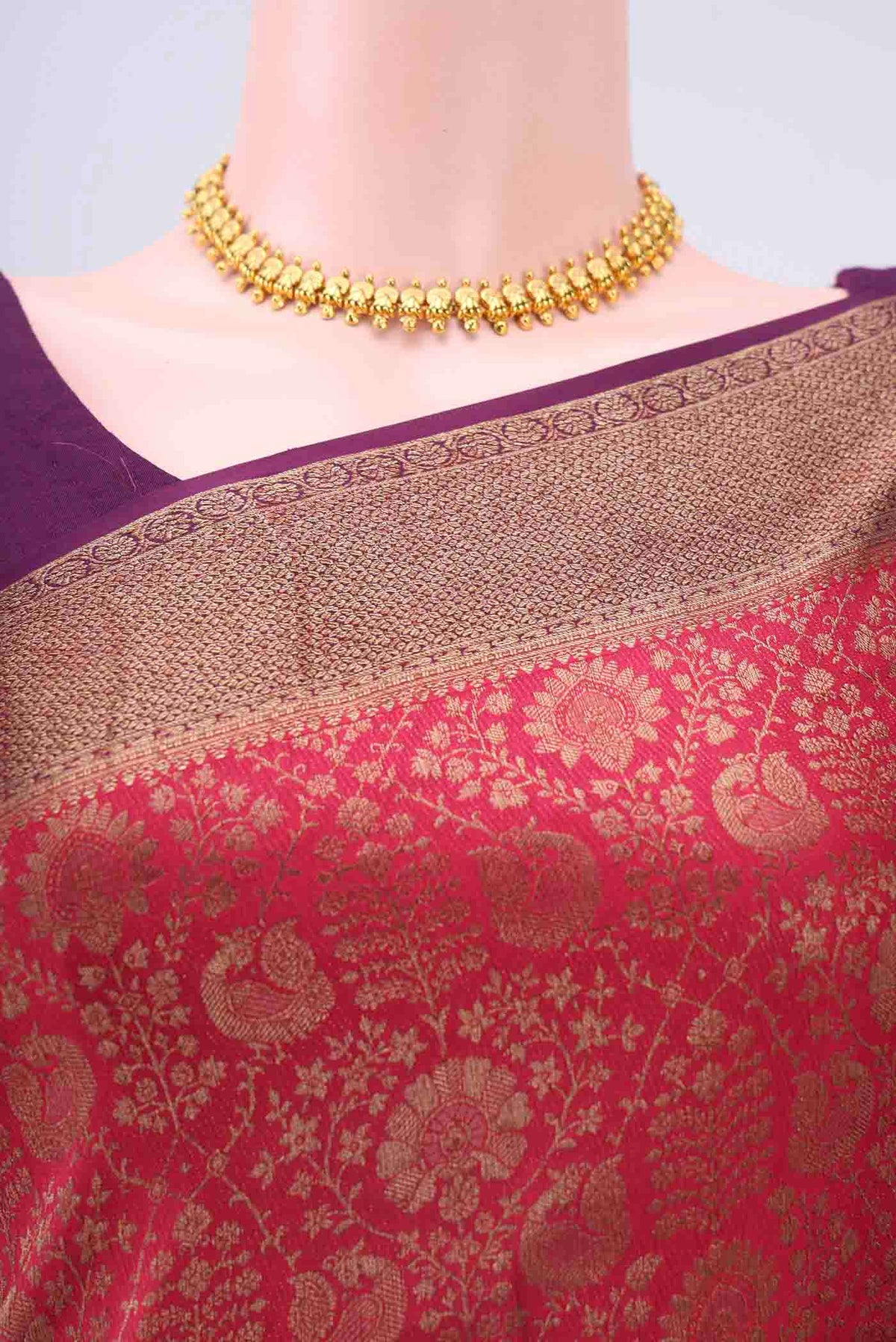 Border image of Maroon Mysore Crepe Saree with Zari Brocade on the body and Zari Border
