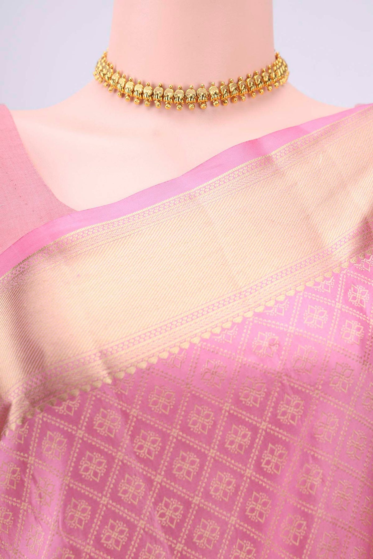 Border image of Rose pink Soft Silk Saree with Zari Brocade on the body and Zari Border