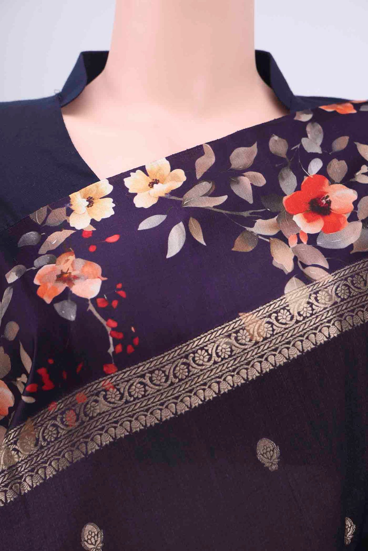 Border image of Brown Tussar Silk Saree with Zari Butta on the body and Satin Border