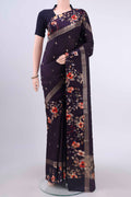 Brown Tussar Silk Saree with Zari Butta on the body and Satin Border displayed on a mannequin