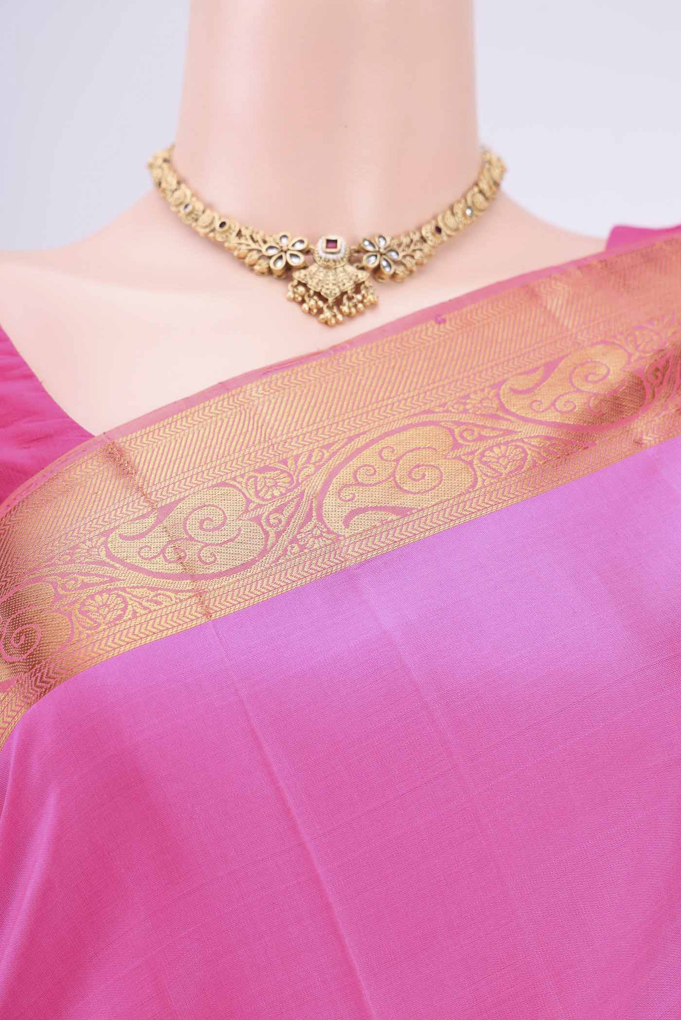 Border image of Pink Soft Silk Saree with Zari Butta on the body and Zari Border. 