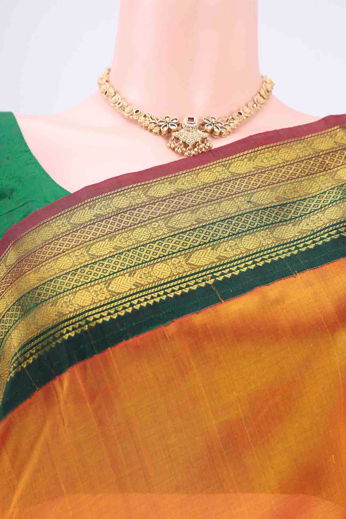 Border image of Yellow Blended Coimbatore Silk Cotton Saree with Plain Body and Zari Border
