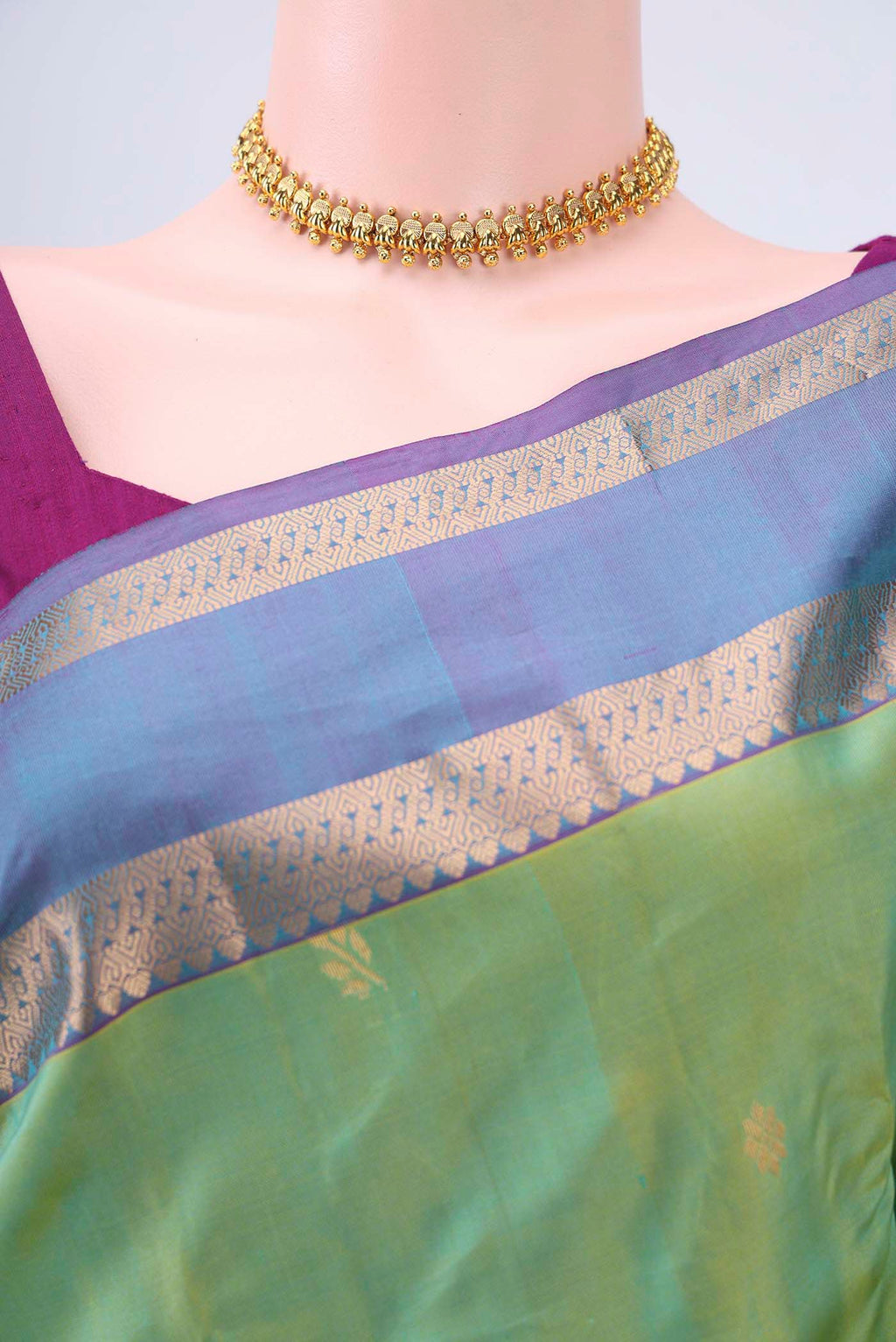 Border image of Light Green Nangavalli Silk [ Salem ] Saree with Zari Butta on the body and Zari Border
