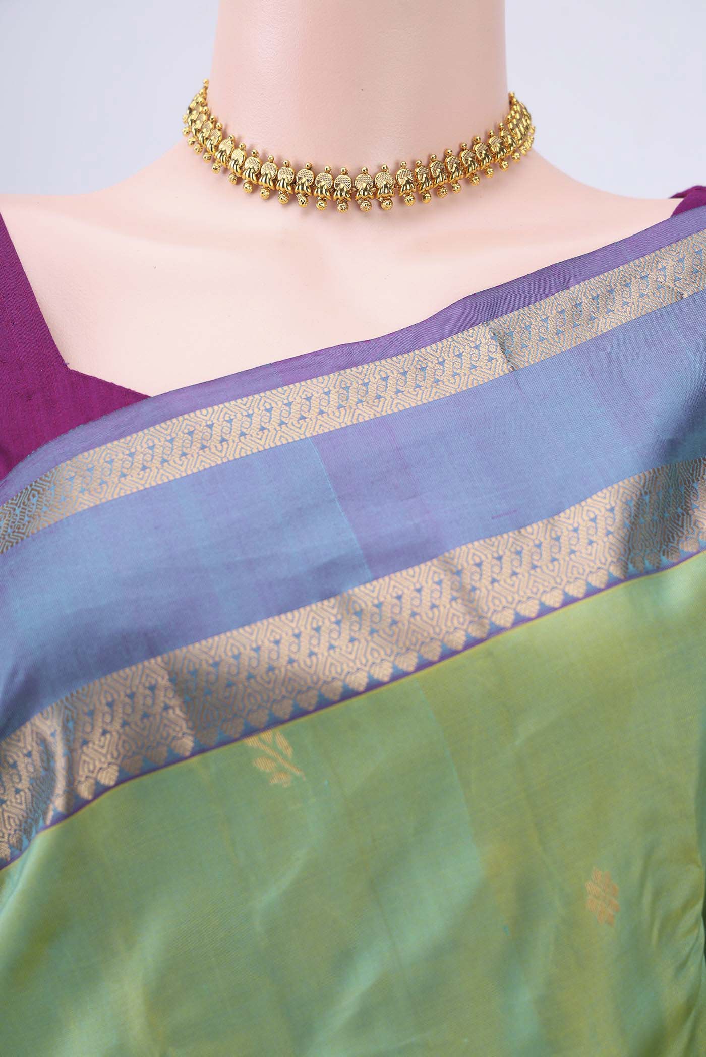 Border image of Light Green Nangavalli Silk [ Salem ] Saree with Zari Butta on the body and Zari Border