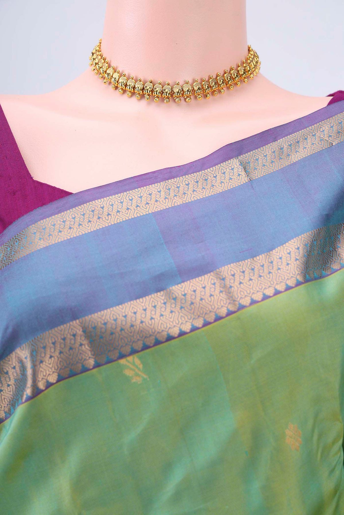Border image of Light Green Nangavalli Silk [ Salem ] Saree with Zari Butta on the body and Zari Border