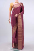 Coral Soft Silk Saree with Zari Butta on the body and Zari Border displayed on a mannequin