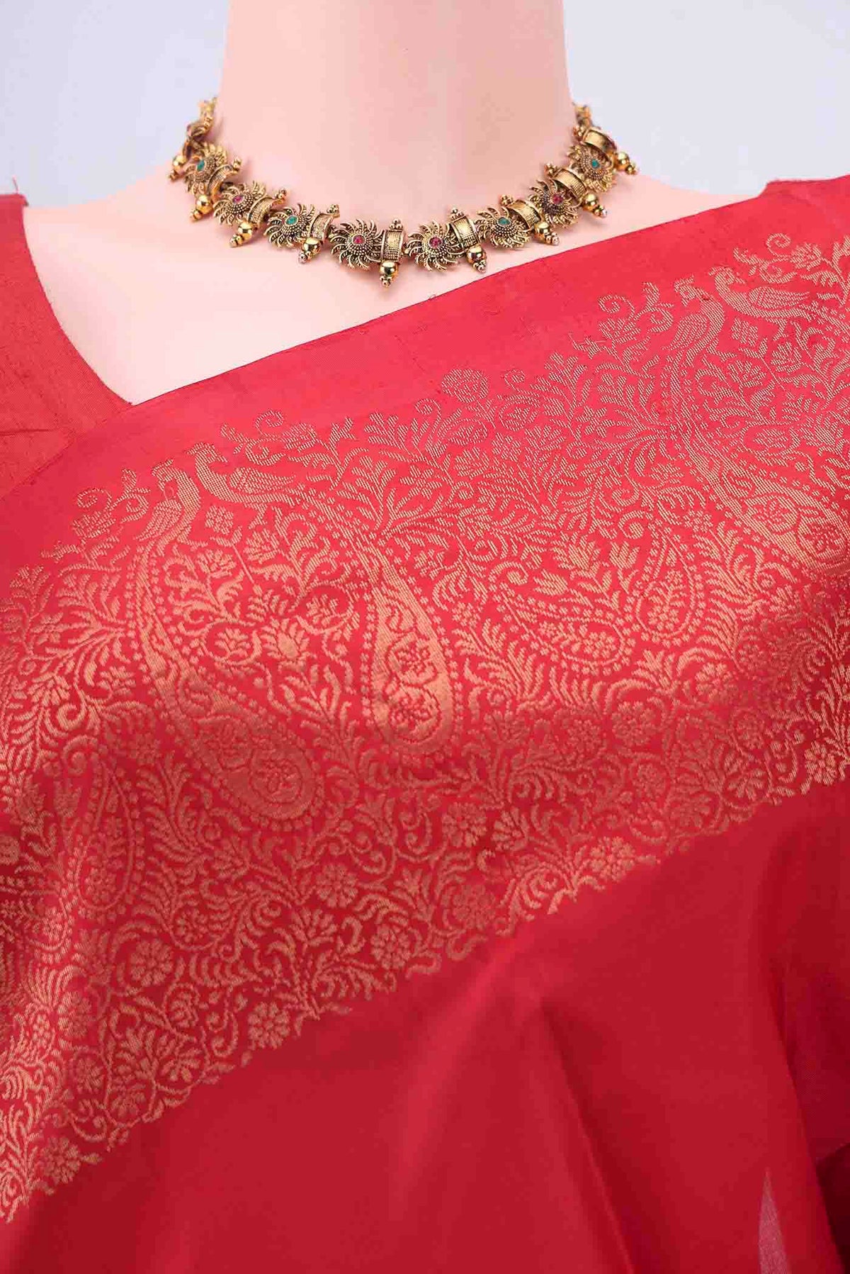Border image of Red Soft Silk Saree with Plain Body and Zari Border