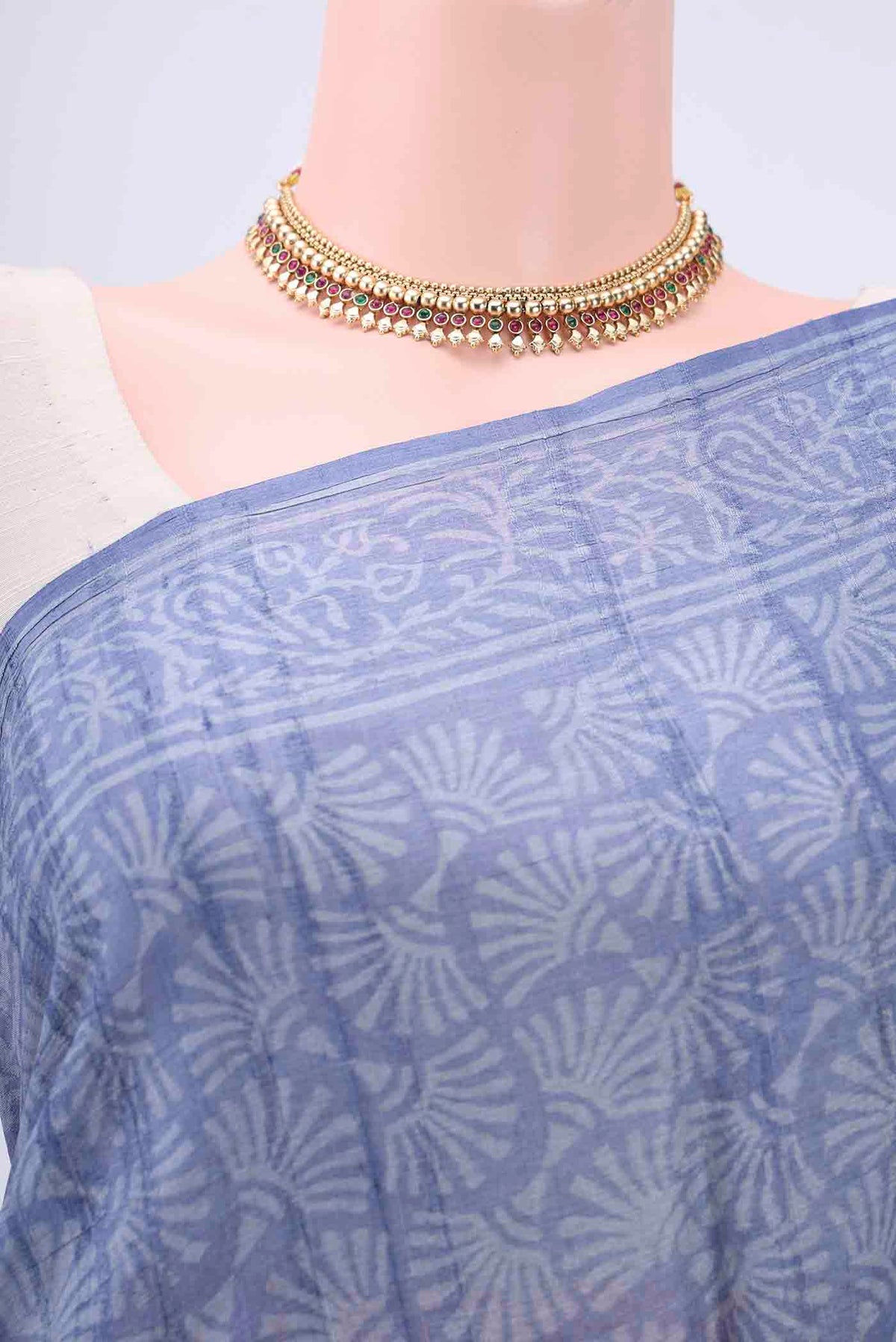 Border image of Blue Tussar Silk Saree with Printed design on the body and Printed Border