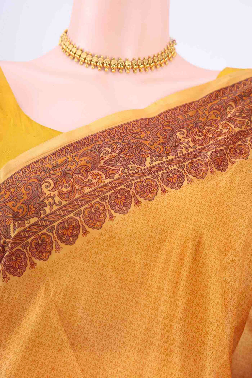 Border image of Mustard Printed Silk Saree with Floral Print on the body and Printed Border
