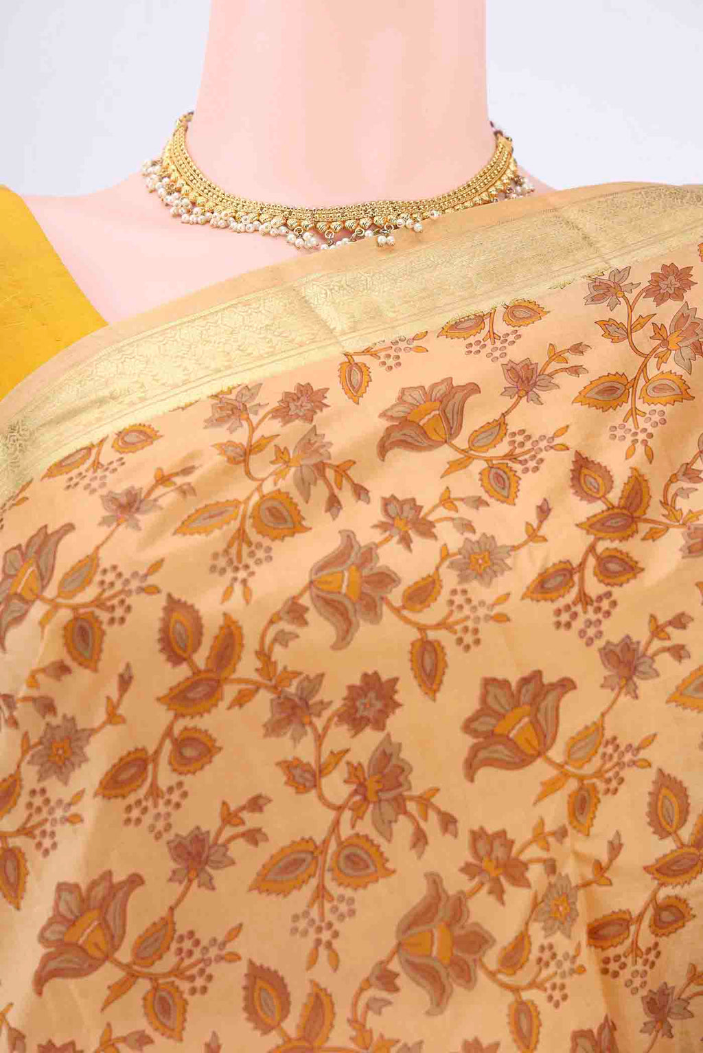 Border image of Cream Printed Silk Saree with Floral Print on the body and Zari Border