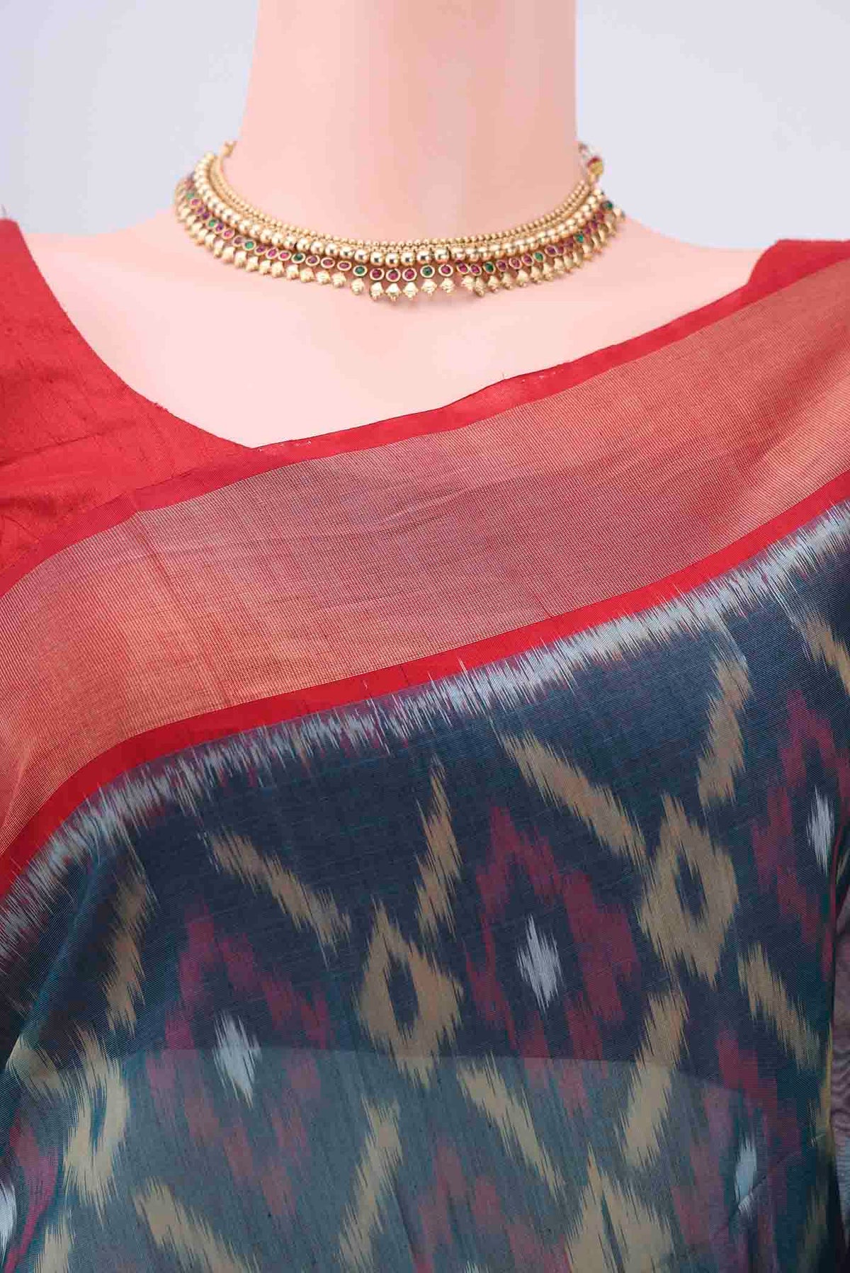 Border image of Navy Blue Silk Cotton Saree with Pure Ikat on the body and Zari Border