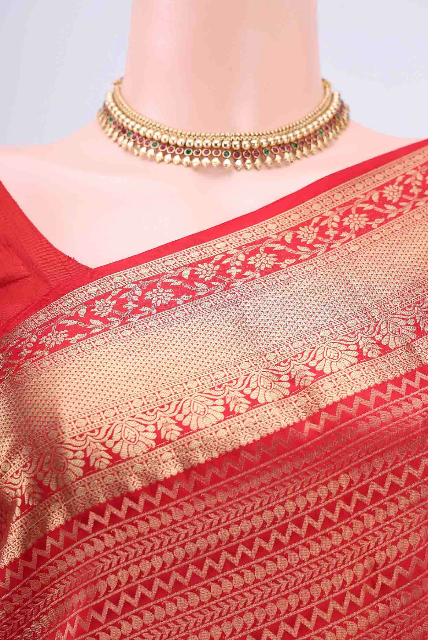 Border image of Red Soft Silk Saree with Zari Brocade on the body and Zari Border