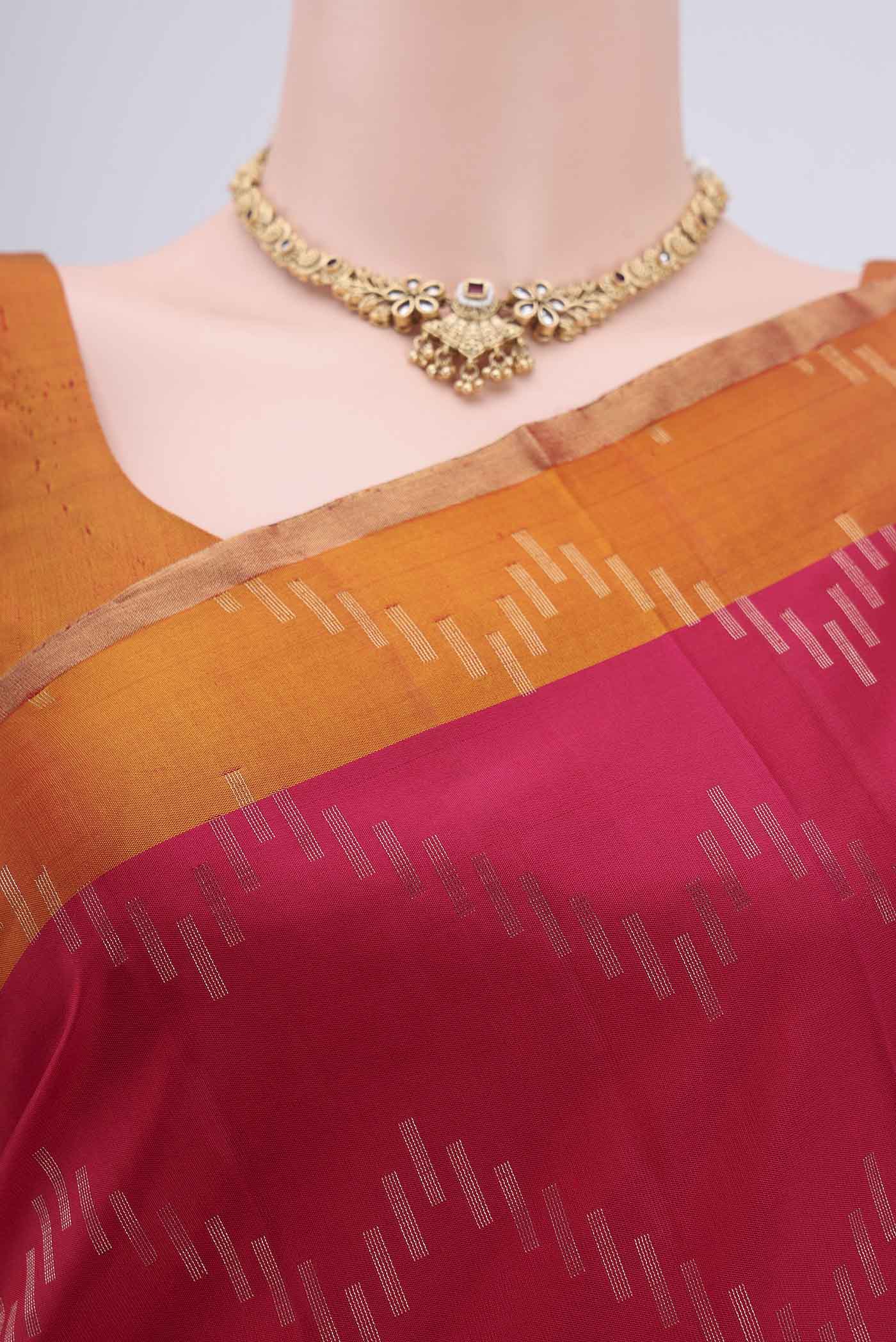 Border image of Maroon Dual Tone Soft Silk Saree with Zig Zag design on the body and Zari Border. 