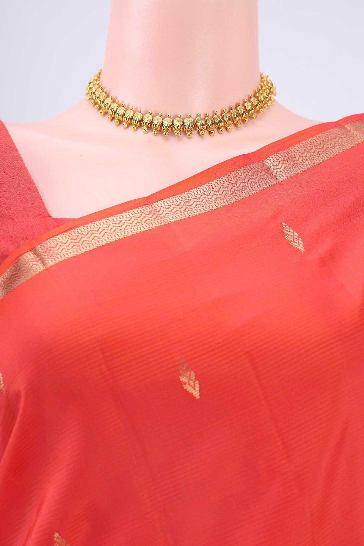 Border image of Orange Nangavalli Silk [ Salem ] Saree with Zari Butta on the body and Zari Border