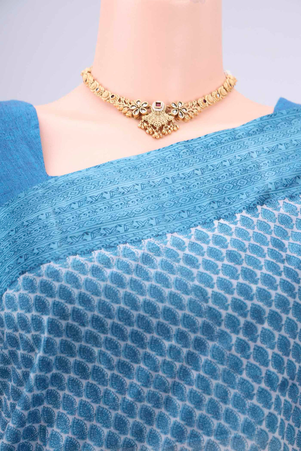 Border image of Blue Grey Printed Silk Saree with Floral Print on the body and Printed Border. 