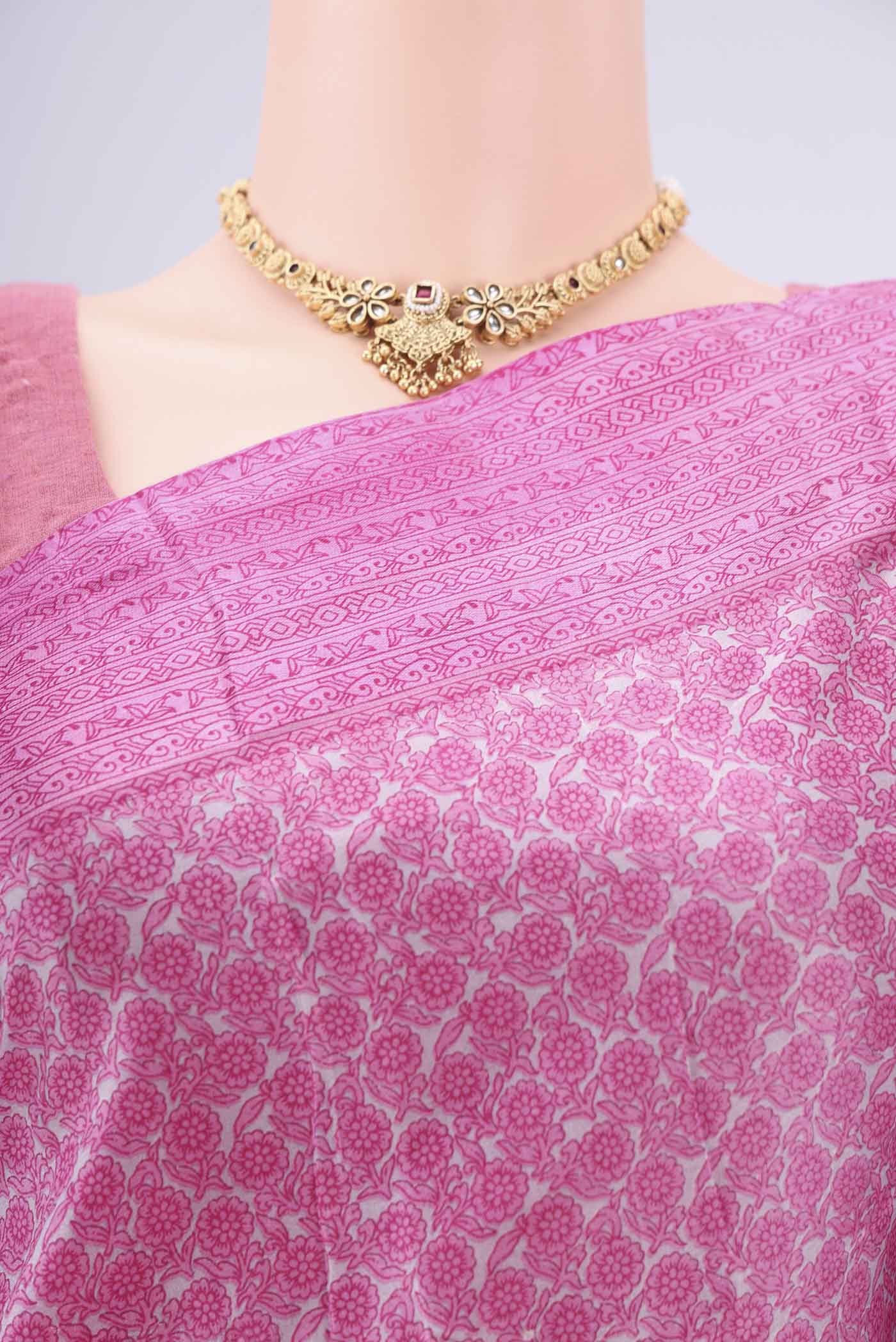 Border image of Grey Printed Silk Saree with Floral Print on the body and Printed Border. 