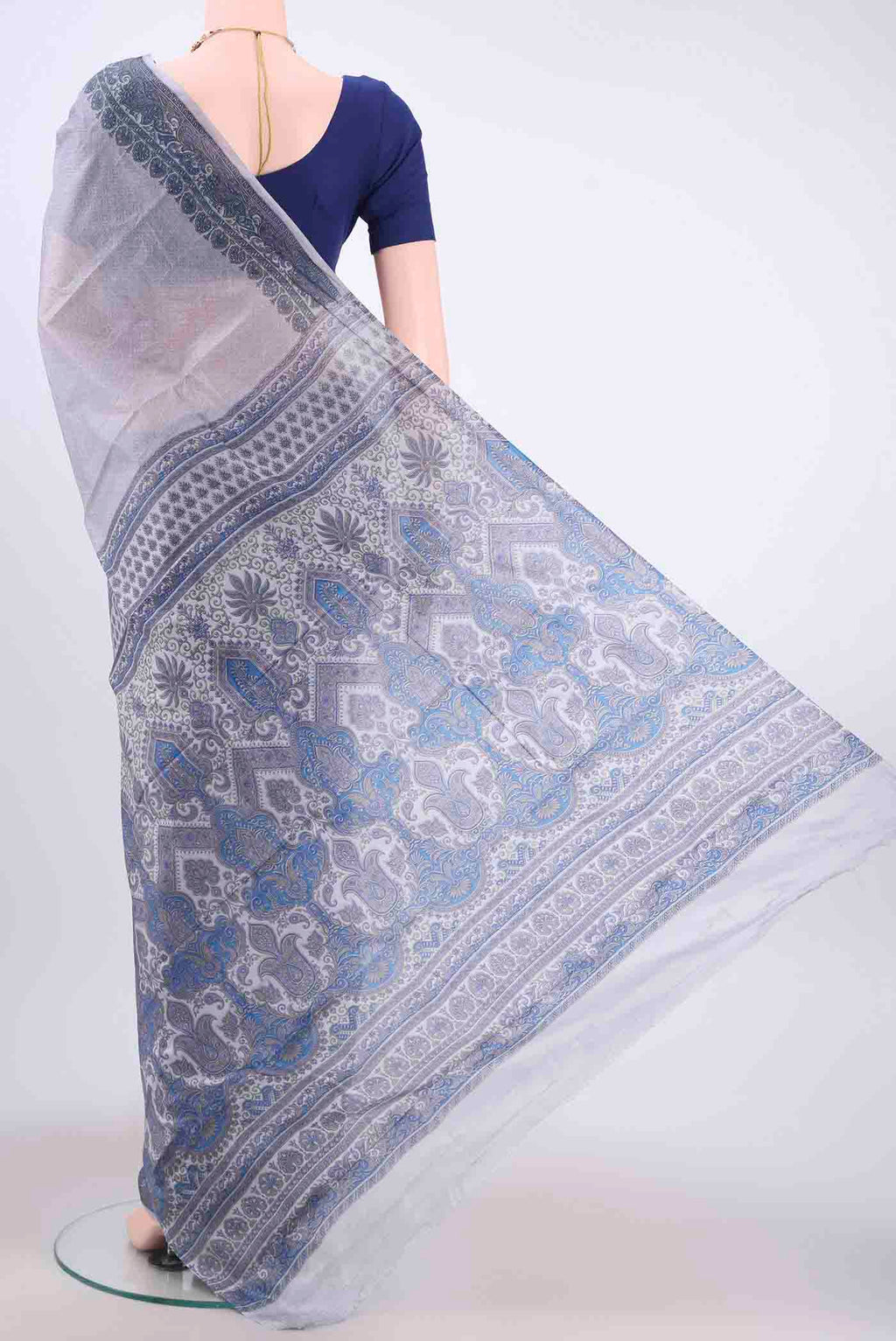 Flat view of Mauve Printed Silk Saree with Floral Print on the body and Printed Border