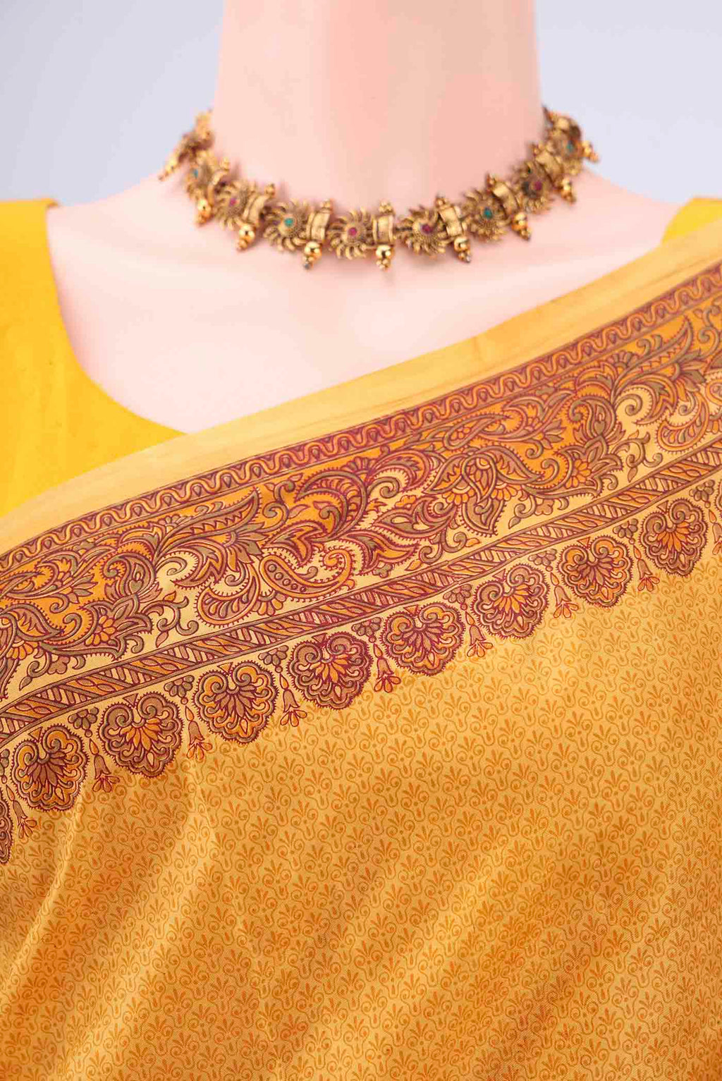 Border image of Mustard Printed Silk Saree with Floral Print on the body and Printed Border. 
