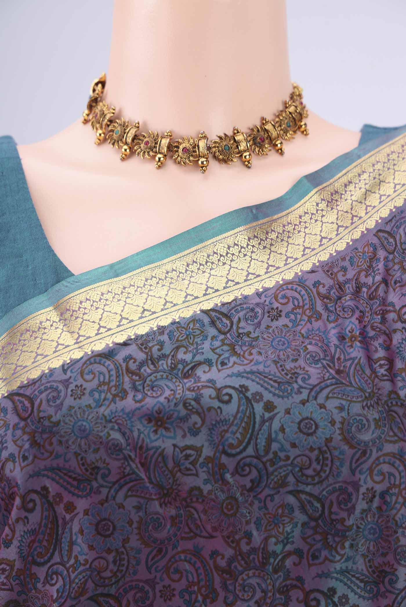 Border image of Purple Dual Tone Printed Silk Saree with Printed design on the body and Zari Border. 