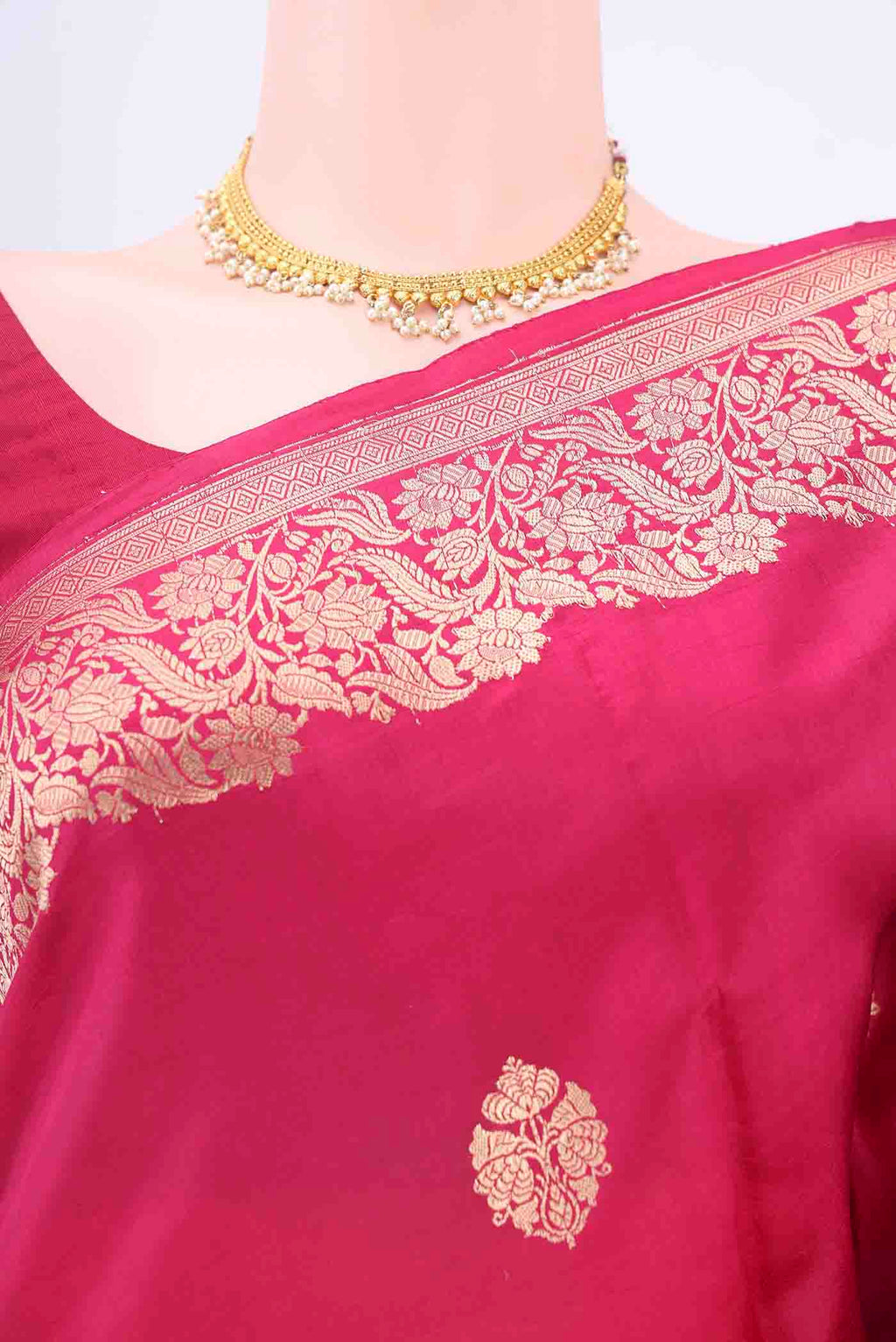 Border image of Rani Pink Dual Tone Banarasi Katan Silk Saree with Zari Butta on the body and Meenakari Border