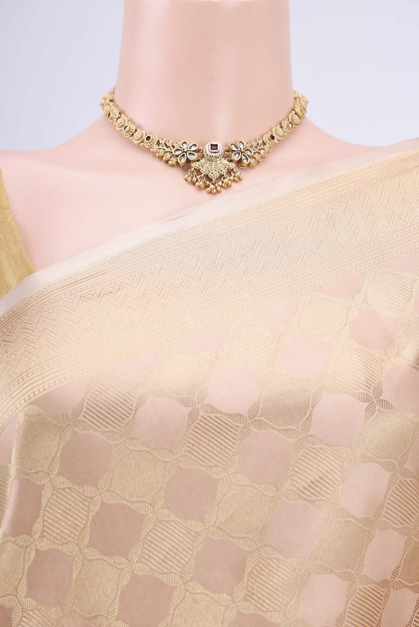 Border image of Rose Gold Banarasi Katan Silk Saree with Zari Brocade on the body and Zari Border. 