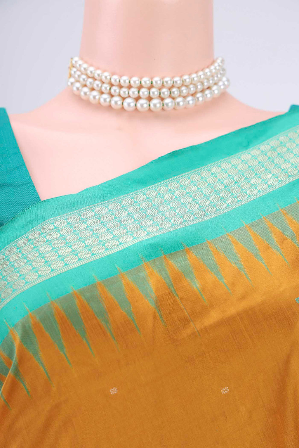 Border image of Mustard Orissa Silk Saree with Thread Butta on the body and Thread Border. 