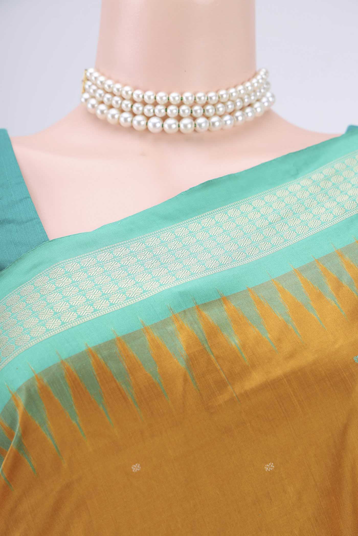 Border image of Mustard Orissa Silk Saree with Thread Butta on the body and Thread Border. 