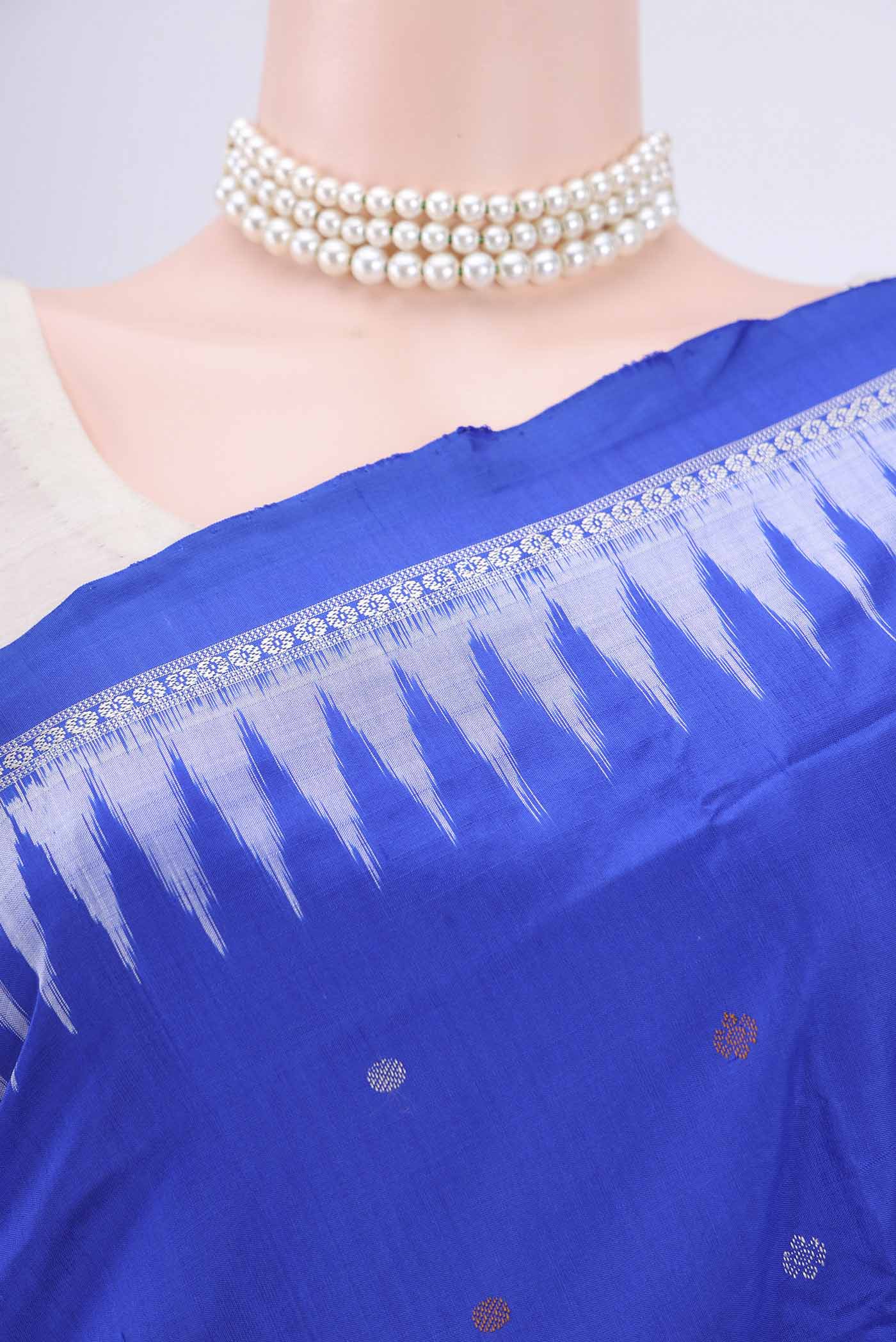 Border image of Royal Blue Orissa Silk Saree with Thread Butta on the body and Thread Border. 