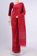 Maroon Dual Tone Kanchipuram Silk Saree with Checked design on the body and Zari Border displayed on a mannequin