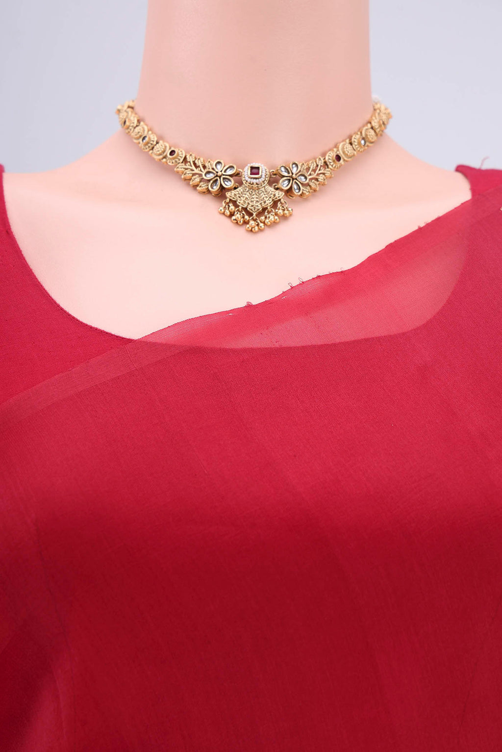 Border image of Red Organza Silk Saree with Plain Body and Zari Border. 