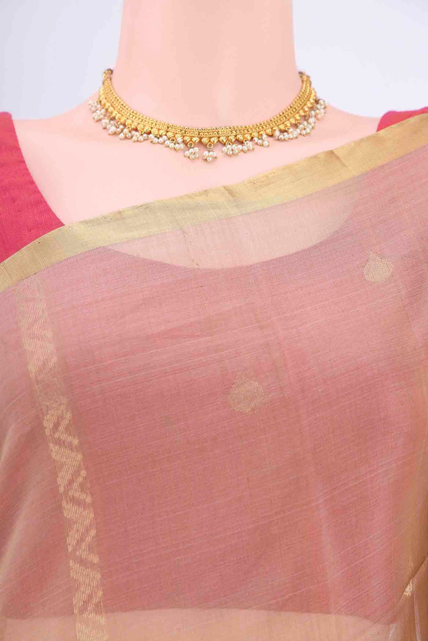 Border image of Dark Beige Kora Cotton Saree with Zari Butta on the body and Zari Border