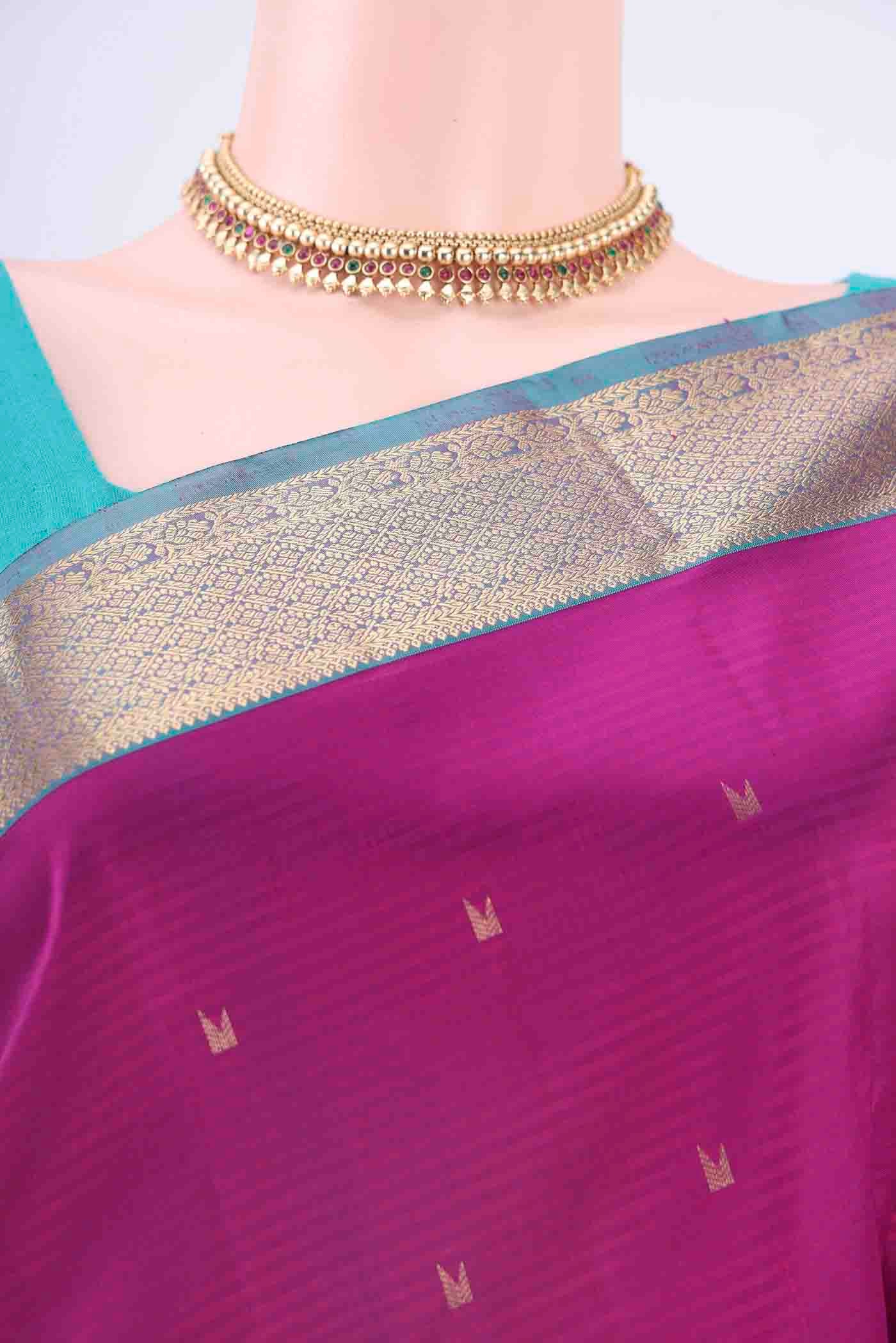 Border image of Magenta Nangavalli Silk [ Salem ] Saree with Zari Butta on the body and Zari Border