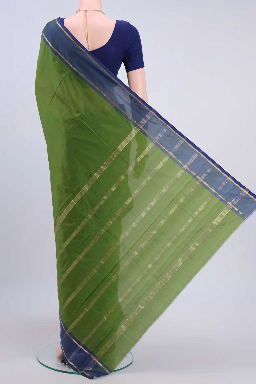 Flat view of Light Green Dual Tone Blended Bangalore Silk Saree with Plain Body and Zari Border