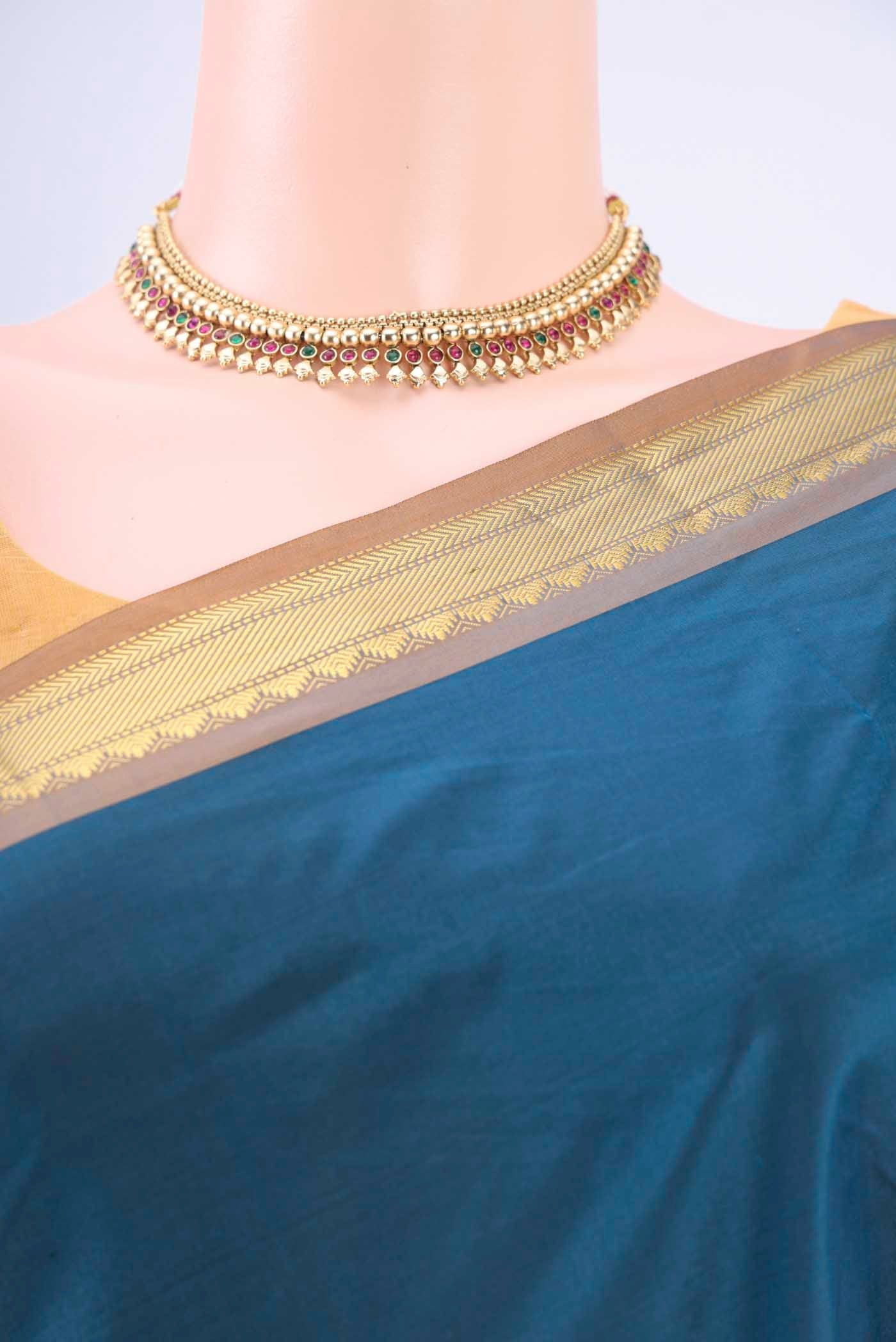 Border image of Dark Blue Dual Tone Blended Bangalore Silk Saree with Plain Body and Zari Border