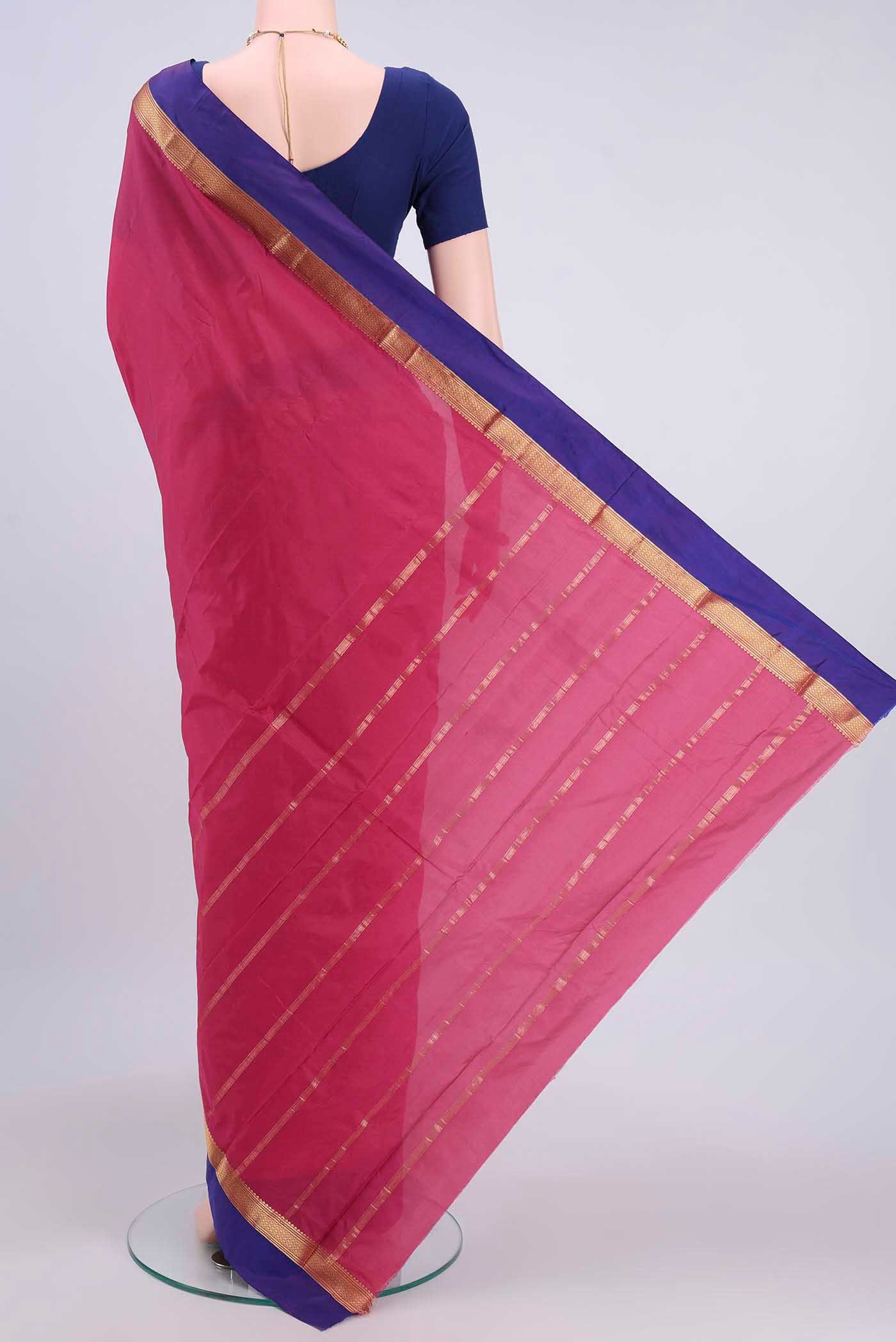 Flat view of Pink Dual Tone Blended Bangalore Silk Saree with Plain Body and Zari Border