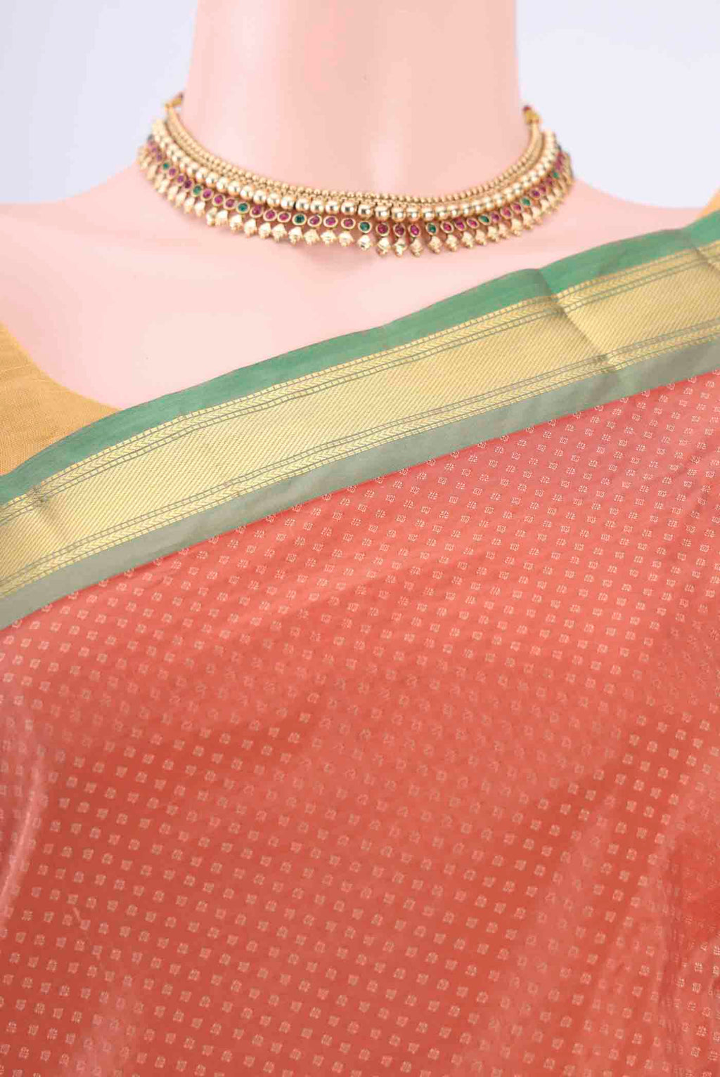 Border image of Coral Dual Tone Blended Bangalore Silk Saree with Jacquard design on the body and Zari Border