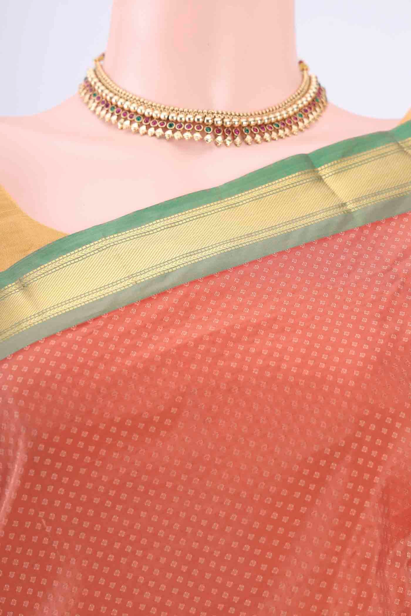 Border image of Coral Dual Tone Blended Bangalore Silk Saree with Jacquard design on the body and Zari Border