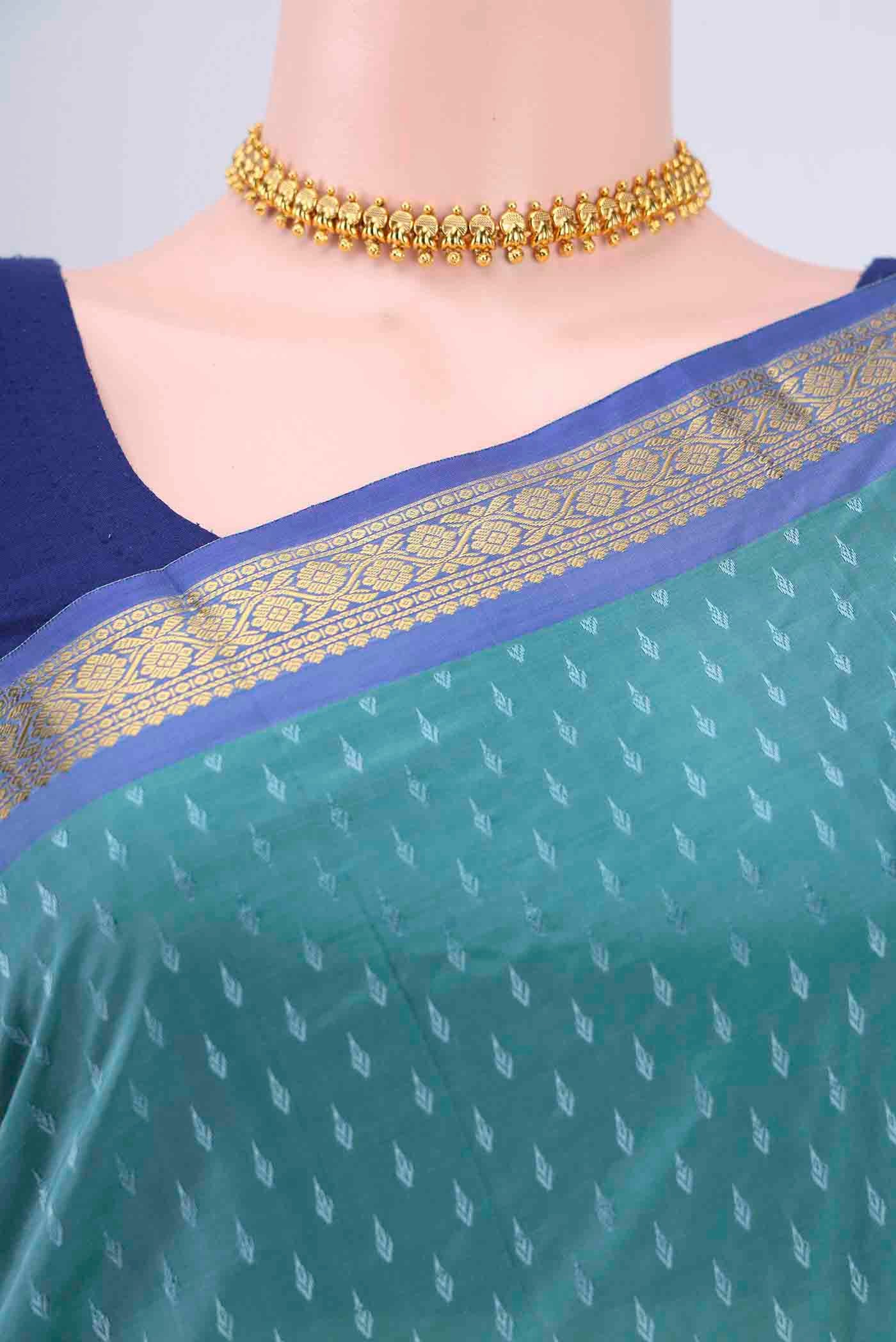 Border image of Maya Blue Dual Tone Blended Bangalore Silk Saree with Jacquard design on the body and Zari Border