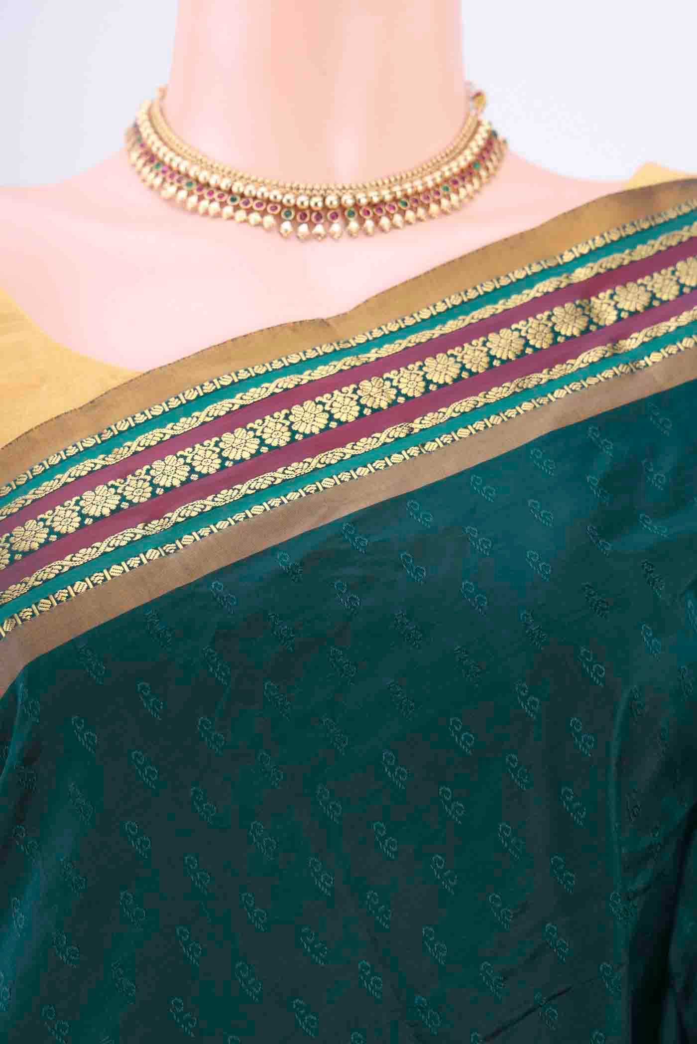 Border image of Navy Blue Dual Tone Blended Bangalore Silk Saree with Jacquard design on the body and Zari Border