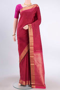 Maroon Kanchipuram Silk Saree with Zari Butta on the body and Zari Border displayed on a mannequin