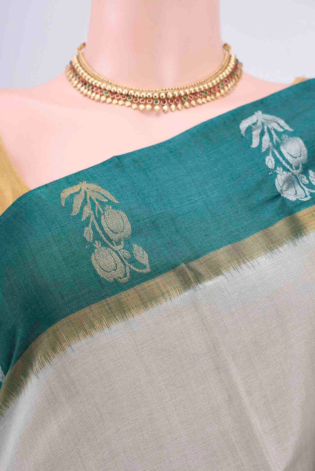 Border image of Beige Tussar Silk Saree with Plain Body and Zari Border