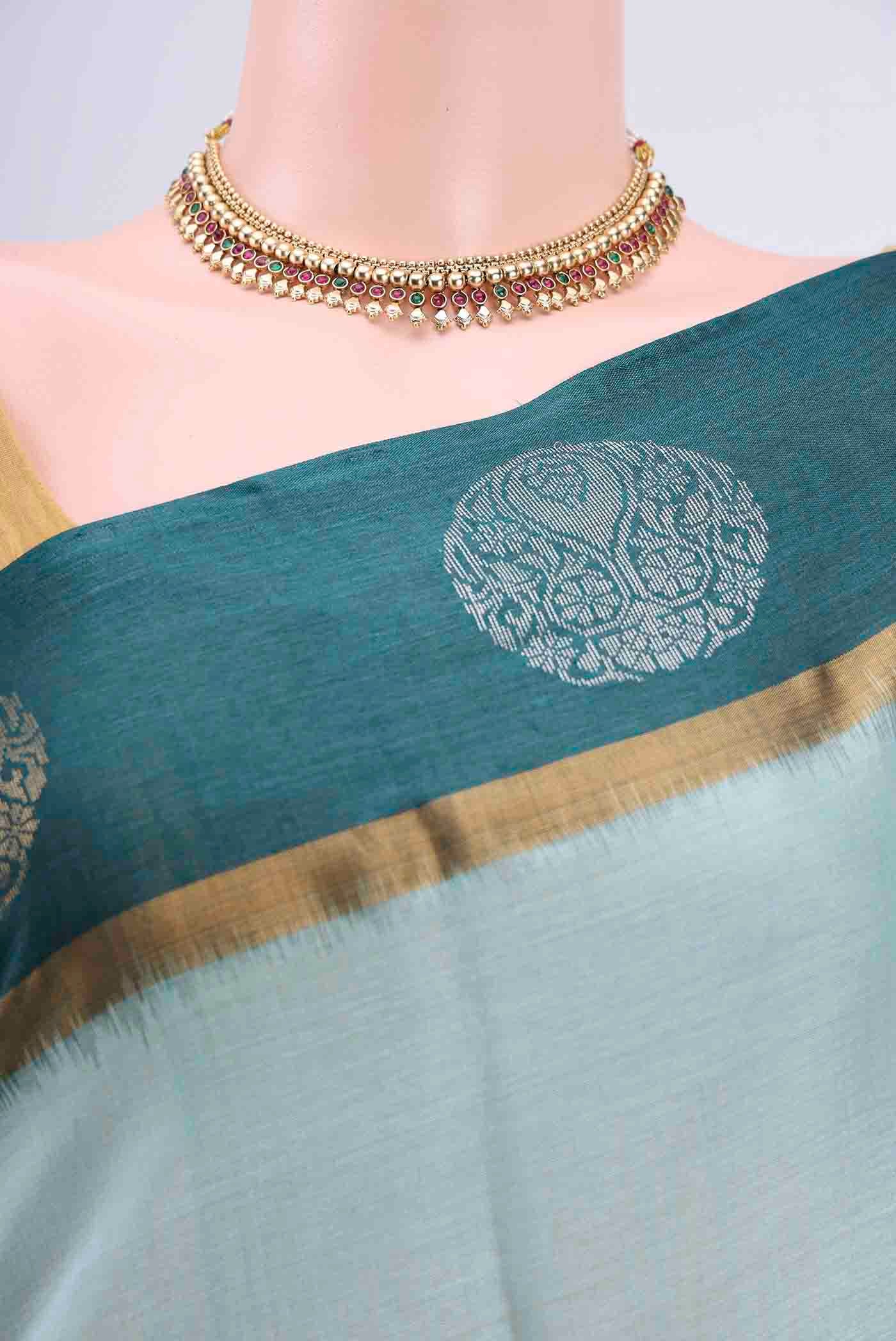 Border image of Light Blue Tussar Silk Saree with Plain Body and Zari Border