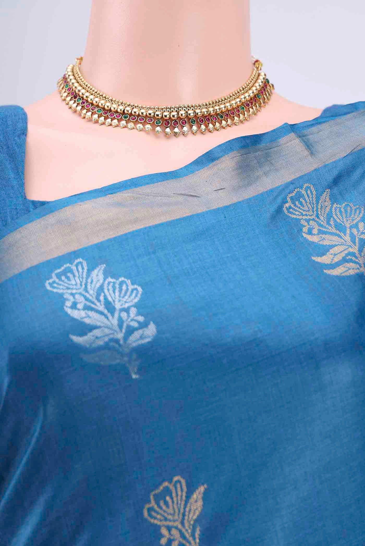 Border image of Royal Blue Tussar Silk Saree with Zari Butta on the body and Zari Border