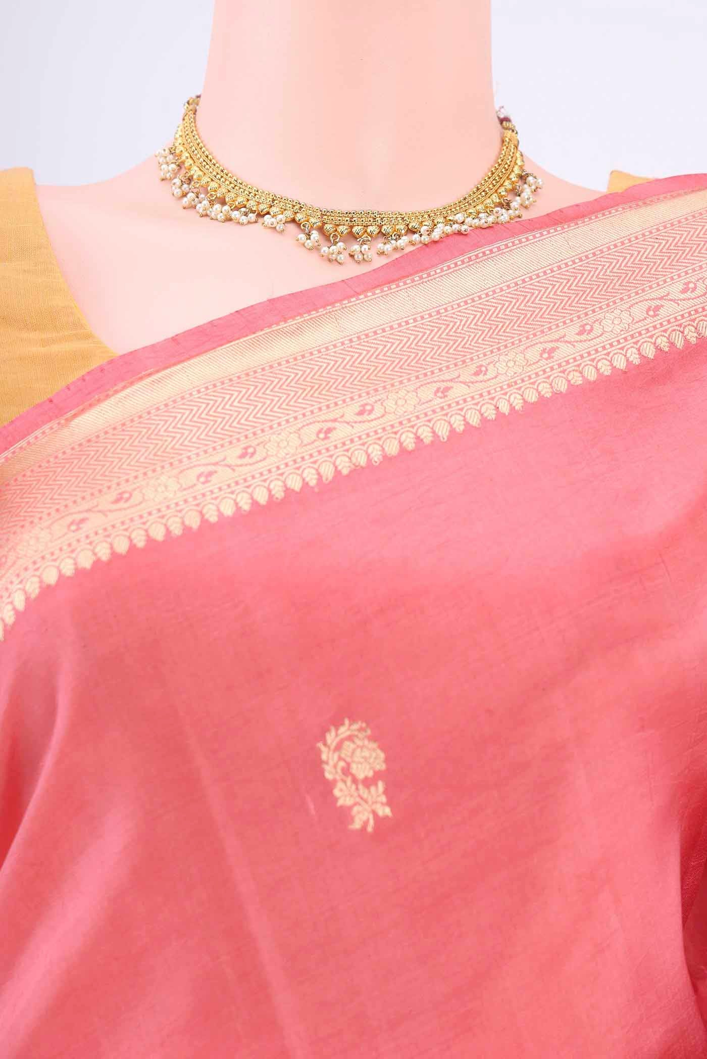 Border image of Peach Banarasi Katan Silk Saree with Zari Butta on the body and Silk Border