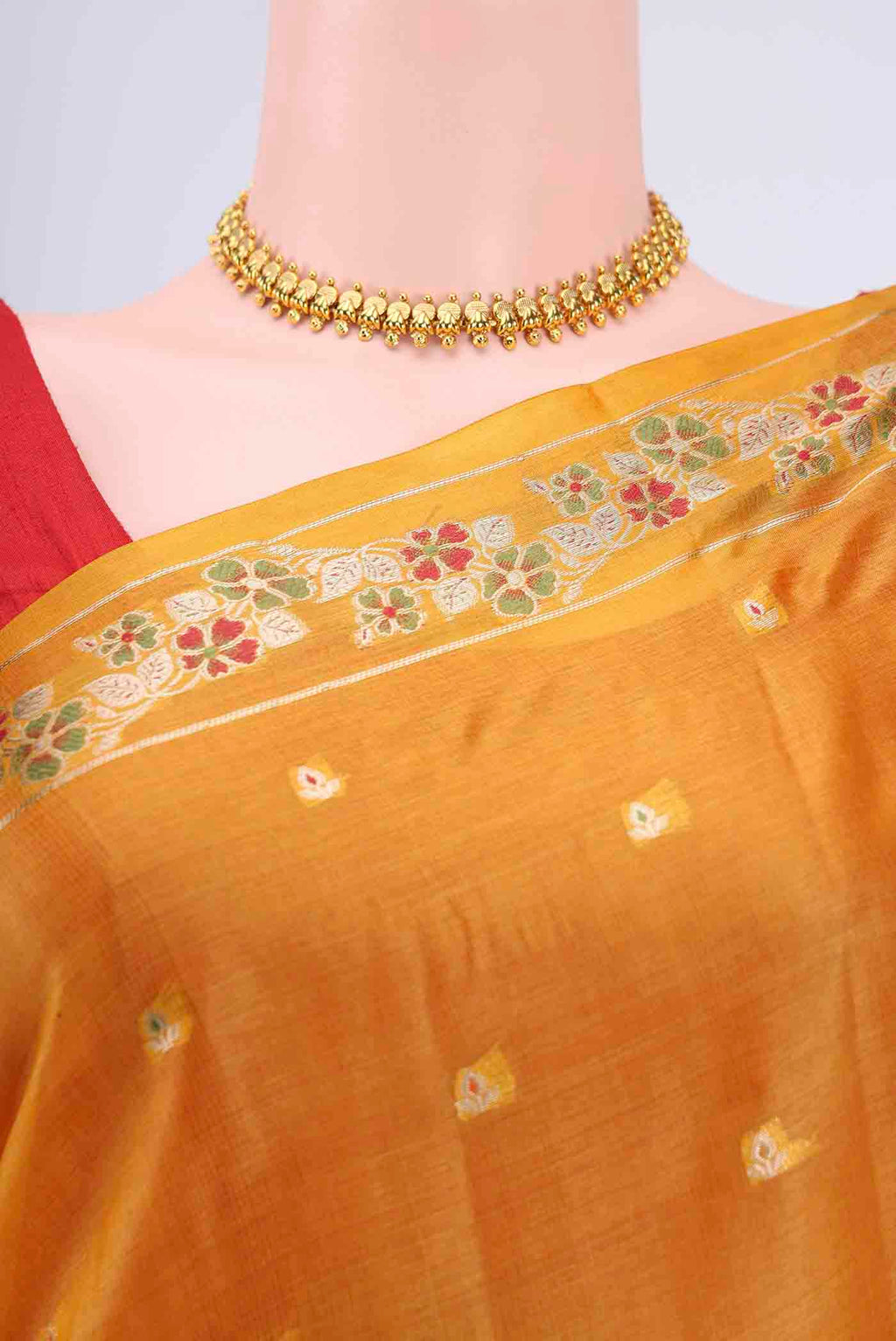 Border image of Mustard Banarasi Tussar Silk Saree with Zari Butta on the body and Zari Border