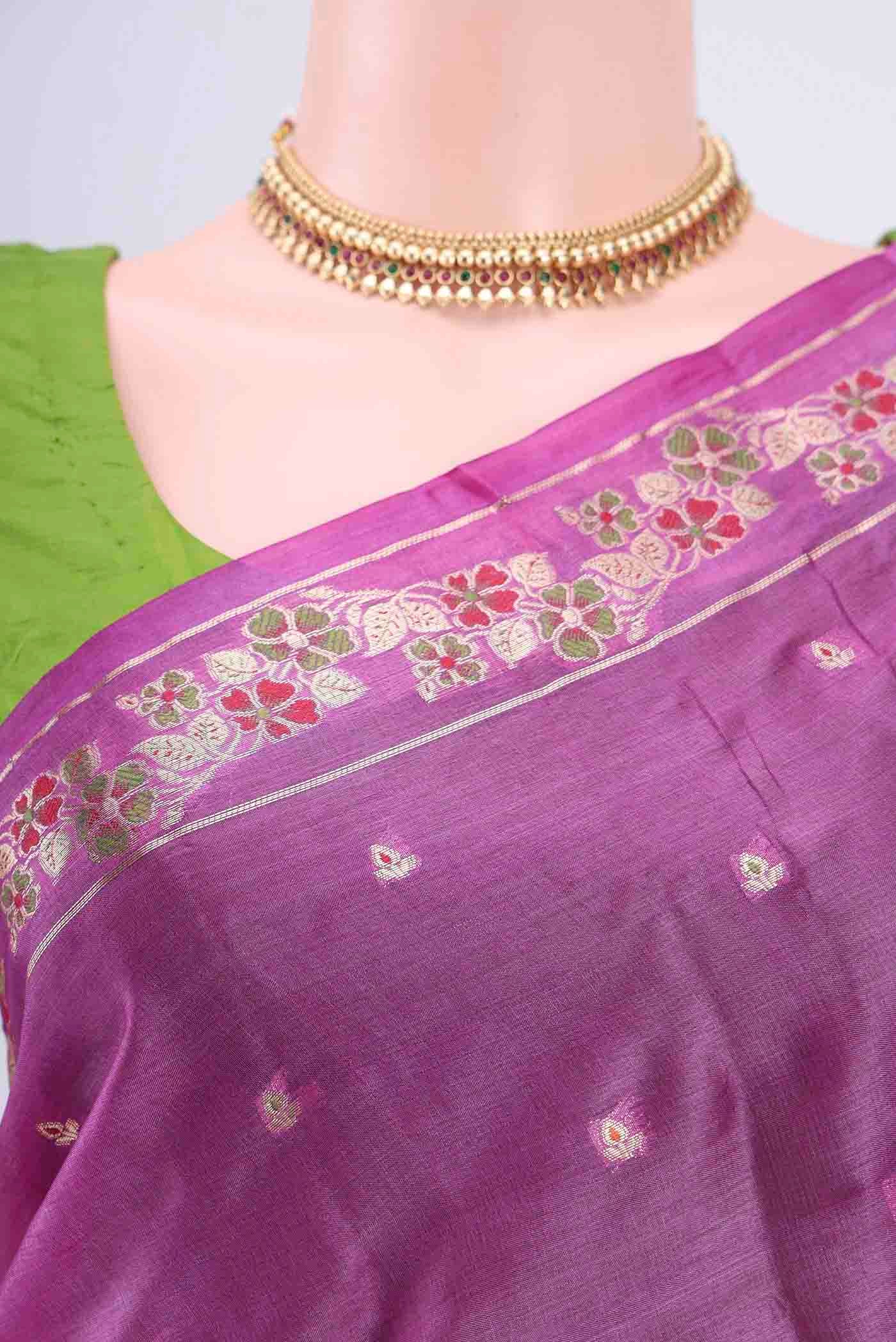 Border image of Mauve Banarasi Tussar Silk Saree with Zari Butta on the body and Zari Border