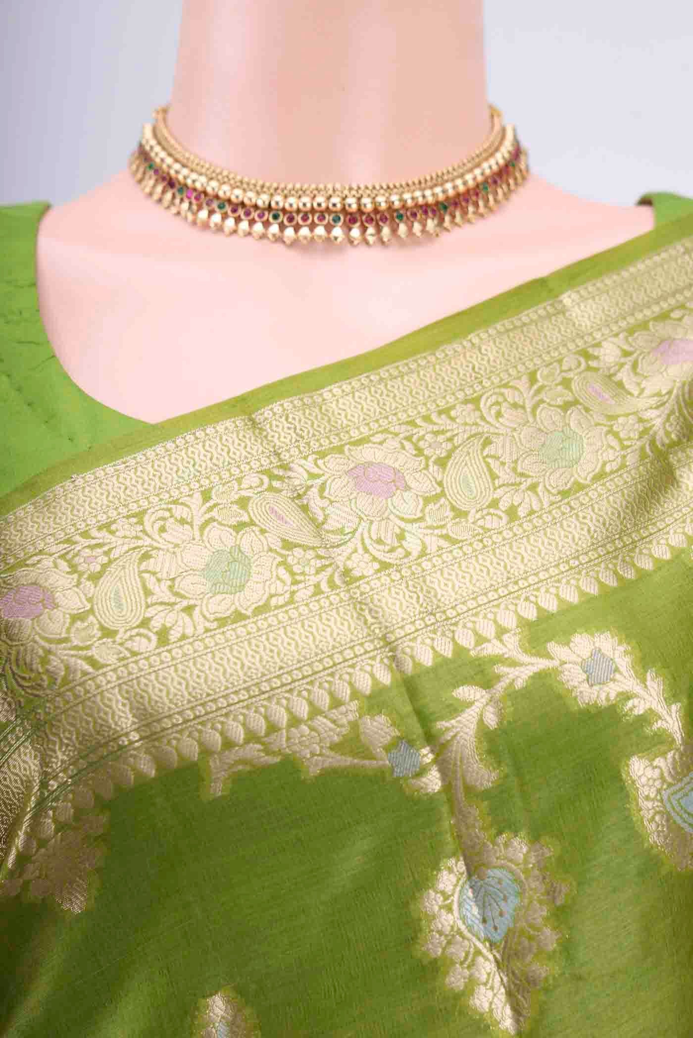 Border image of Light Green Banarasi Tussar Silk Saree with Zari Butta on the body and Zari Border