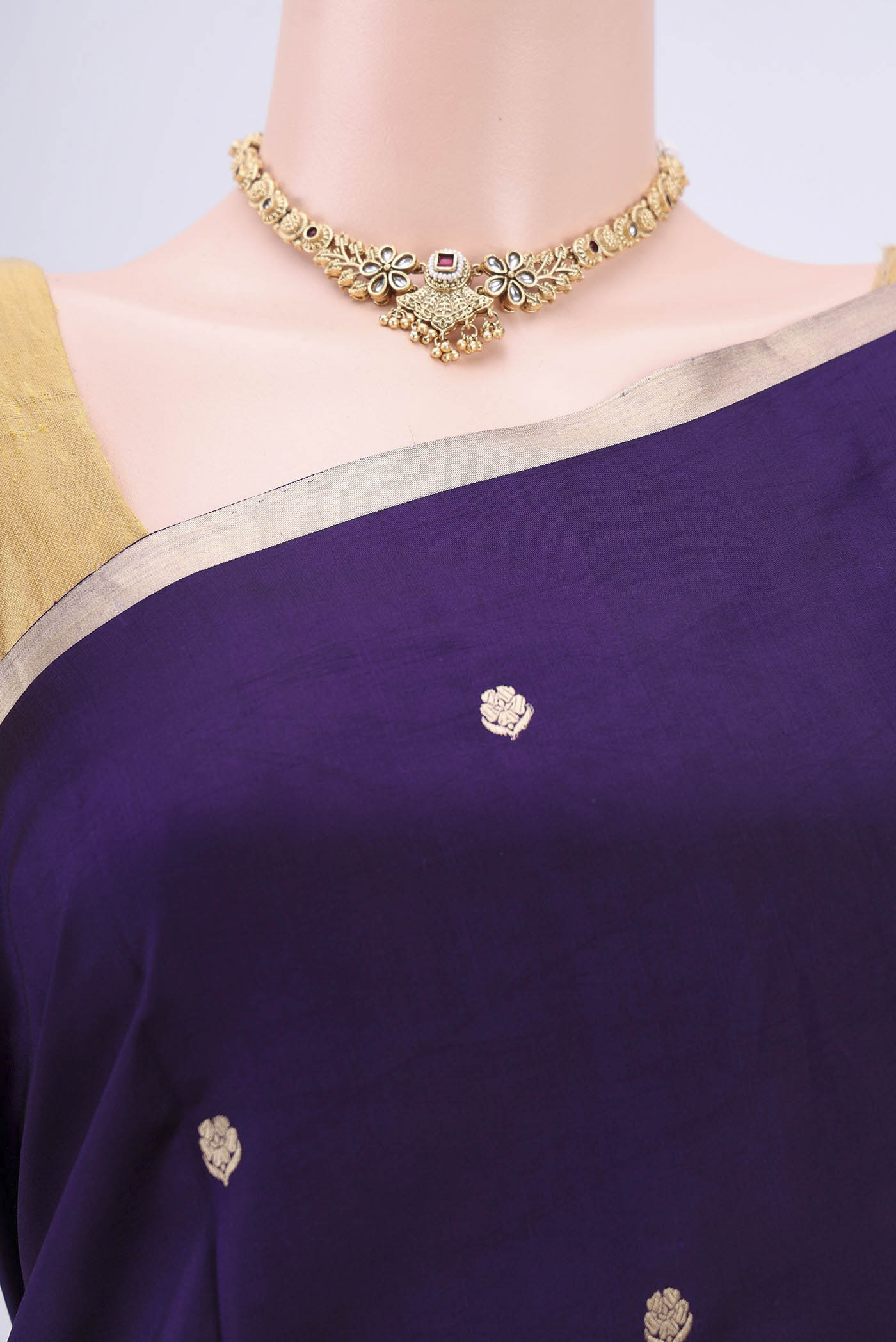 Border image of Purple Banarasi Katan Silk Saree with Zari Butta on the body and Zari Border. 